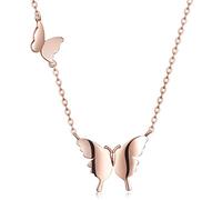 Collar con colgante de dos mariposas, de plata de ley 925 y oro rosa, elegante, para mujer y niña, de la marca Infinite U