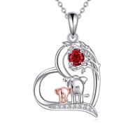Collar con colgante de elefante de piedra natal, plata de ley 925, de buena suerte, diseño de animal bonito con amor, joyería hermosa, regalo para mujer, mamá, esposa, hija, normal, Plata esterlina