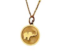 Collar con colgante de elefante de plata de ley 925 y oro |LK_NLC_01185 | necklace gold plated 28mm engraved round medallion with 18 inch cable chain symbol of balance strength
