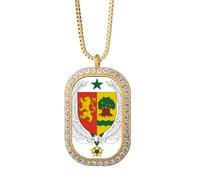 Collar con colgante de emblema afnacional de Senegal con diamantes de cristal dorado