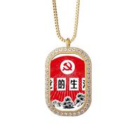 Collar con colgante de emblema del partido comunista chino de pino con diamantes de cristal dorado