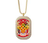 Collar con colgante de emblema nacional de Bután con diamantes de cristal dorado