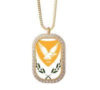 Collar con colgante de emblema nacional de Chipre con diamantes de cristal dorado