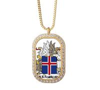 Collar con colgante de emblema nacional de Islandia de la UE con diamantes de cristal dorado