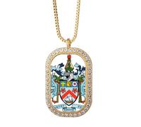 Collar con colgante de emblema nacional de Kitts and Nevis con diamantes de cristal dorado