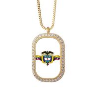 Collar con colgante de emblema nacional de la bandera de Amecolombia con diamantes de cristal dorado