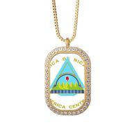 Collar con colgante de emblema nacional de Nicaragua con diamantes de cristal dorado