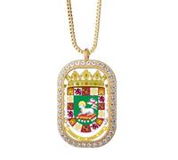 Collar con colgante de emblema nacional de Puerto Rico con diamantes de cristal dorado