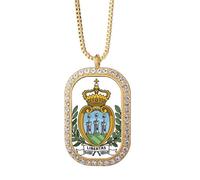 Collar con colgante de emblema nacional de San Marino de la UE con diamantes de cristal dorado