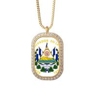 Collar con colgante de emblema nacional de San Salvador El Salvador con diamantes de cristal dorado