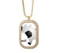 Collar con colgante de eslogan de Brasil con forma de mapa de Brasil, joyería dorada con diamantes de imitación