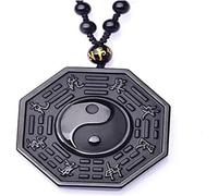Collar con colgante de espejo Bagua de obsidiana negra, amuleto protector del Yin Yang del Feng Shui chino for mujer, 1 unidad