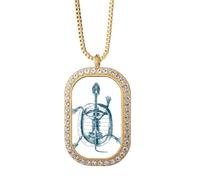 Collar con colgante de esqueleto con diseño de tortuga, cristal de diamante, joyería dorada