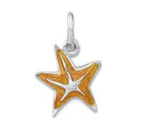 Collar con colgante de estrella de mar náutica de plata de ley 925 con parte trasera abierta esmaltada naranja y concha náutica, mide 17,6 x 11,25 mm de ancho, joyería para mujer