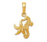 Collar con colgante de estrella de mar y caballito de mar de oro de 10 quilates de 20,5 x 11,5 mm de ancho para mujer