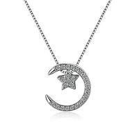 Collar con Colgante de Estrella y Luna con microincrustaciones para Mujer, Cadena de clavícula, joyería de, 45 Cm, Collares Pendientes