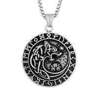 Collar Con Colgante De Fenrir, Lobo Y Odín Vikingo, Mitología Nórdica, Amuleto Rúnico Retro, Joyería Celta Para Hombres Y Mujeres(Silver)