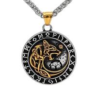 Collar Con Colgante De Fenrir, Lobo Y Odín Vikingo, Mitología Nórdica, Amuleto Rúnico Retro, Joyería Celta Para Hombres Y Mujeres(Gold)