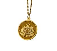 Collar con colgante de flor de loto de plata de ley 925 y oro |LK_NLC_01534 | round disc religious pendant 24mm 1.5mm thick with 18 inch cable chain faith christian symbol gift