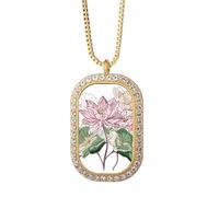 Collar con colgante de flor de loto y raíz de loto y acuarela, joyería dorada con diamantes