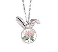 Collar con colgante de flor de loto y raíz de loto y conejo de acuarela