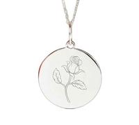Collar con colgante de flor de rosa de plata de ley 925 |LK_NLC_02319 | pendant necklace with 18 inch cable chain 24 mm disc medallion 1.5 mm thick nature inspired polished