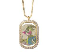 Collar con colgante de flor en faisán ukiyo-e japan con diamantes de cristal dorado