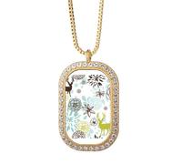 Collar con colgante de flores y animales con diseño de ciervo y cristal dorado