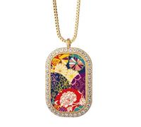 Collar con colgante de flores y puntos de estilo chino japonés, estilo asiático, joyería dorada con diamantes