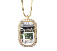 Collar con colgante de fotografía de arquitectura tradicional china con diamantes de cristal dorado