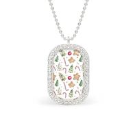 Collar con colgante de galleta de bastón de caramelo con bolas de árbol de Navidad, joyería de moda, colgante cuadrado con borde blanco, aleación