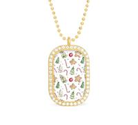 Collar con colgante de galleta de bastón de caramelo con bolas de árbol de Navidad, joyería de moda, colgante cuadrado con borde blanco, aleación