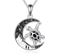 Collar con colgante de gato negro, tortuga, zorro, plata de ley 925, collar de luna creciente para mujer, joyería gótica de Navidad, regalos para ella, 0.82*0.74 inches, Plata esterlina, No es una