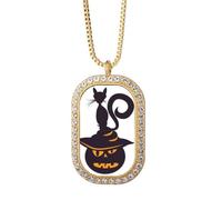 Collar con colgante de gato y sombrero de monstruo de calabaza, collar de Halloween, joyería dorada de
