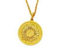 Collar con colgante de girasol de plata de ley 925 y oro |LK_NLC_02140 | plated engraved round disc mythical creature necklace with 18 inch cable chain 28mm symbolic strength