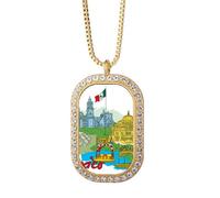 Collar con colgante de graffiti con la bandera de la cultura de México y lugares turísticos famosos, joyería dorada