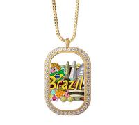 Collar con colgante de graffiti de fútbol Oscar Niemeyer Brasil con diamantes de cristal dorado