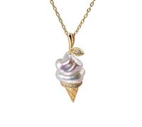 Collar con colgante de helado de moda con detalle de perlas, hipoalergénico, cadena de clavícula de cobre para pieles sensibles, diseño minimalista y delicado, talla única, como se describe, como se