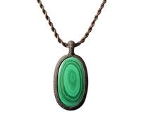 Collar con colgante de hilo de malaquita natural, forma ovalada, con cadena de cordón de cuero. Joyería hecha a mano que promueve la transformación y la riqueza. Medallón positivo |LK_SGMP_0421