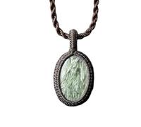 Collar con colgante de hilo de piedra preciosa serfnita natural, forma ovalada, con cadena de cordón de cuero, joyería artesanal de sanación profunda, medallón de sanación profunda |LK_SGMP_0459
