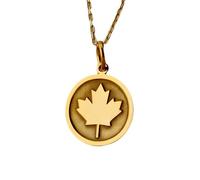 Collar con colgante de hoja de arce de plata de ley 925 y oro |LK_NLC_01212 | plated religious round medallion 24mm with 18 inch cable chain christian faith jewelry gift for men women