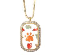 Collar con colgante de huella de gato con diseño de animal y cristal dorado