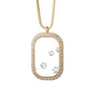 Collar con colgante de huella de gato maullando animal gris con diamantes de cristal dorado