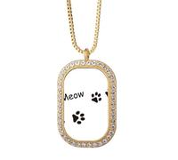 Collar con colgante de huella de gato maullando animal negro con diamantes de cristal dorado