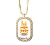 Collar con colgante de huevo de conejo, con cristales de diamante, joyería dorada