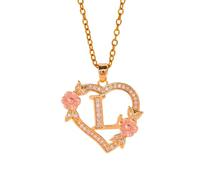 Collar con colgante de inicial floral romántico, cadena de latón, delicado corte de corazón, joyería de moda, regalo de moda a juego, talla única, como se describe, como se describe