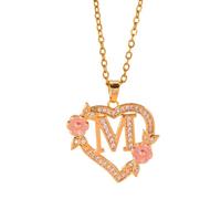 Collar con colgante de inicial floral romántico, cadena de latón, delicado corte de corazón, joyería de moda, regalo de moda a juego, talla única, como se describe, como se describe