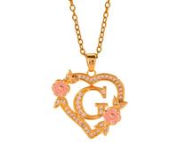 Collar con colgante de inicial floral romántico, cadena de latón, delicado corte de corazón, joyería de moda, regalo de moda a juego, talla única, como se describe, como se describe