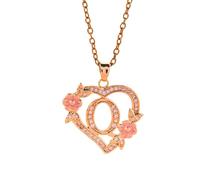 Collar con colgante de inicial floral romántico, cadena de latón, delicado corte de corazón, joyería de moda, regalo de moda a juego, talla única, como se describe, como se describe