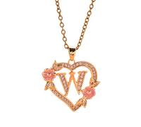 Collar con colgante de inicial floral romántico, cadena de latón, delicado corte de corazón, joyería de moda, regalo de moda a juego, talla única, como se describe, como se describe